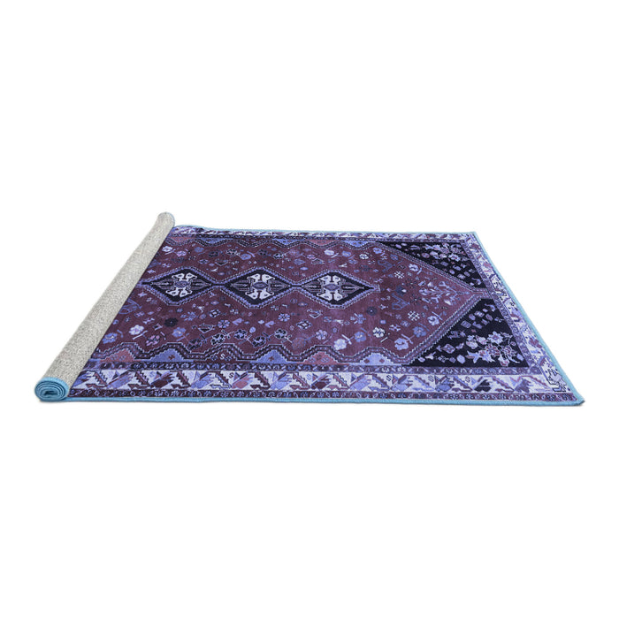 Sideview of Machine Washable Persian Blue Traditional Rug, wshtr868blu