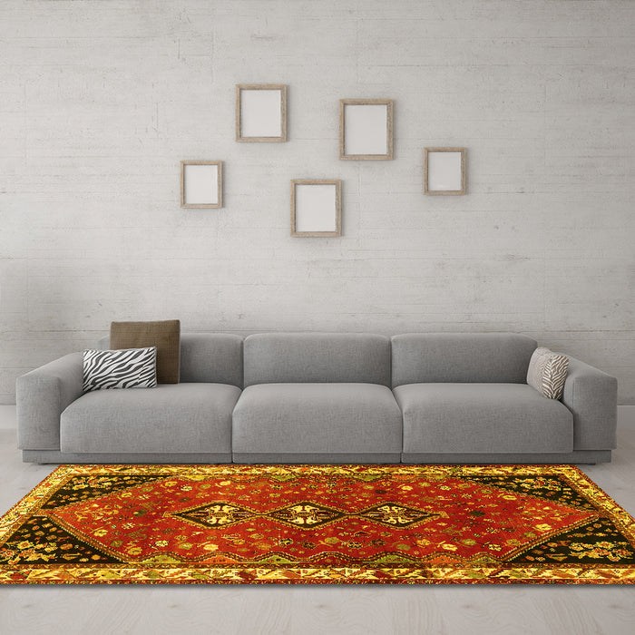 Machine Washable Persian Yellow Traditional Rug in a Living Room, wshtr868yw