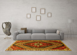 Machine Washable Persian Yellow Traditional Rug in a Living Room, wshtr869yw