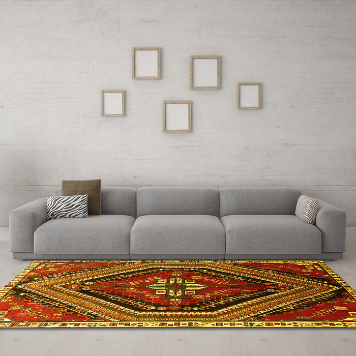 Machine Washable Persian Yellow Traditional Rug in a Living Room, wshtr869yw