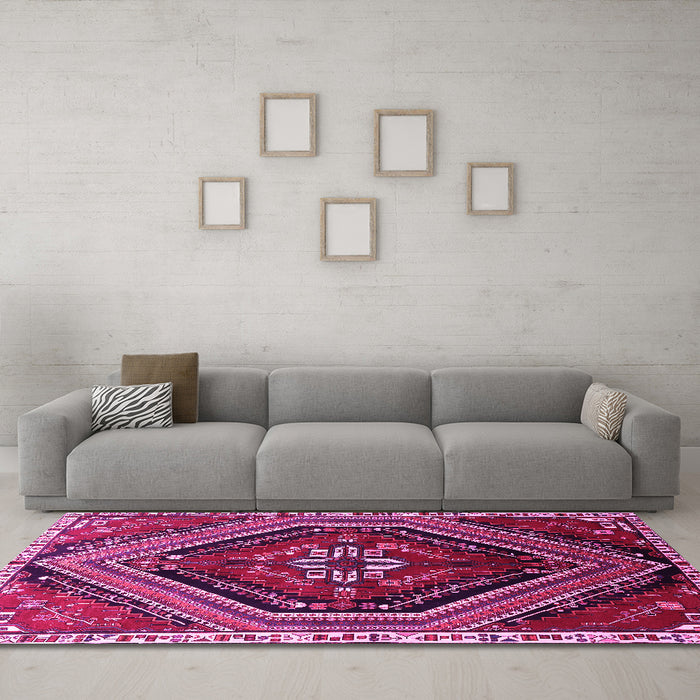 Machine Washable Persian Pink Traditional Rug in a Living Room, wshtr869pnk