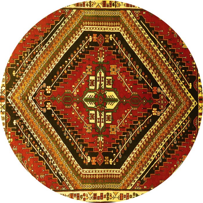 Round Persian Yellow Traditional Rug, tr869yw
