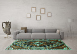 Machine Washable Persian Turquoise Traditional Area Rugs in a Living Room,, wshtr869turq