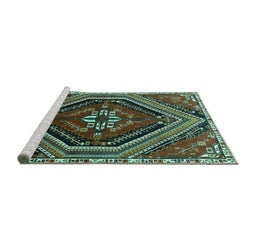 Sideview of Machine Washable Persian Turquoise Traditional Area Rugs, wshtr869turq