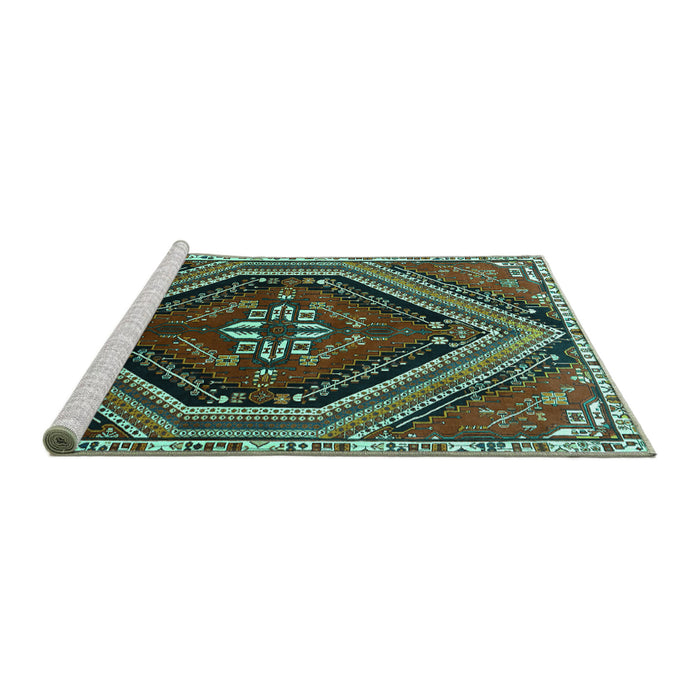 Sideview of Machine Washable Persian Turquoise Traditional Area Rugs, wshtr869turq