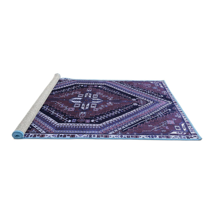 Sideview of Machine Washable Persian Blue Traditional Rug, wshtr869blu
