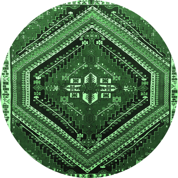 Round Machine Washable Persian Emerald Green Traditional Area Rugs, wshtr869emgrn