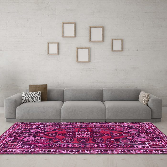 Machine Washable Persian Pink Traditional Rug in a Living Room, wshtr86pnk