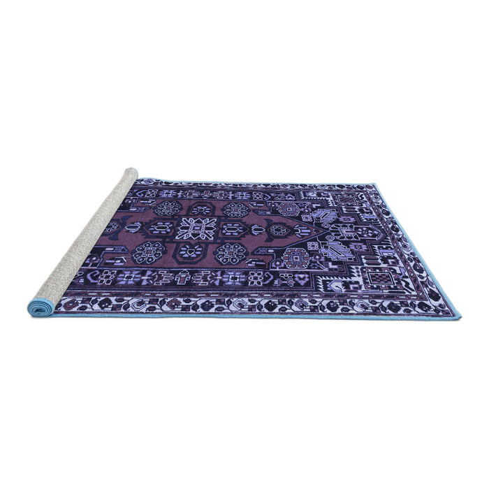 Sideview of Machine Washable Persian Blue Traditional Rug, wshtr86blu