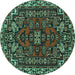 Round Machine Washable Persian Turquoise Traditional Area Rugs, wshtr86turq