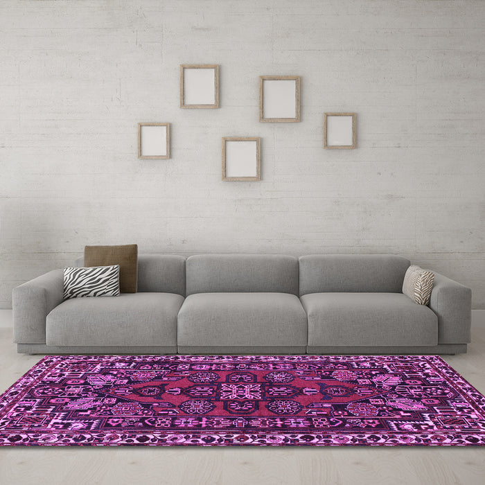 Machine Washable Persian Purple Traditional Area Rugs in a Living Room, wshtr86pur