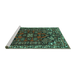 Sideview of Machine Washable Persian Turquoise Traditional Area Rugs, wshtr86turq