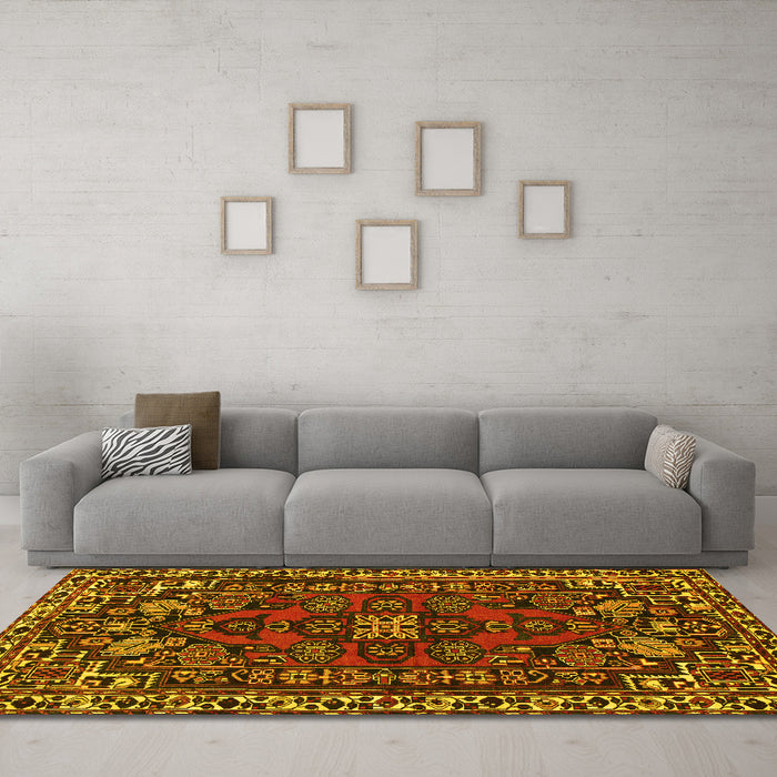 Machine Washable Persian Yellow Traditional Rug in a Living Room, wshtr86yw