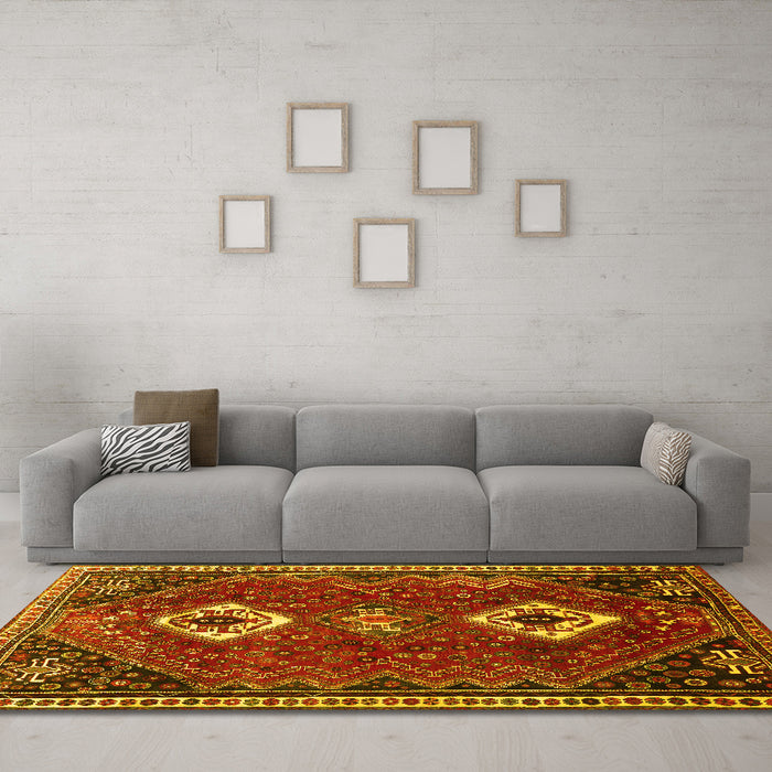 Machine Washable Persian Yellow Traditional Rug in a Living Room, wshtr870yw