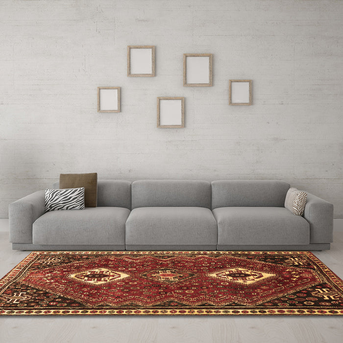 Machine Washable Persian Brown Traditional Rug in a Living Room,, wshtr870brn