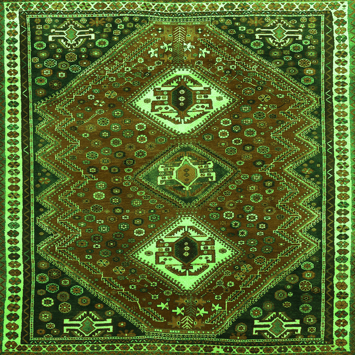 Round Machine Washable Persian Green Traditional Area Rugs, wshtr870grn
