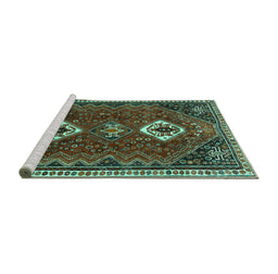 Sideview of Machine Washable Persian Turquoise Traditional Area Rugs, wshtr870turq