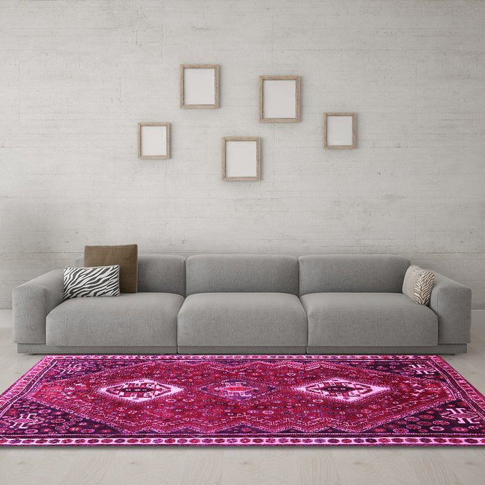 Machine Washable Persian Pink Traditional Rug in a Living Room, wshtr870pnk