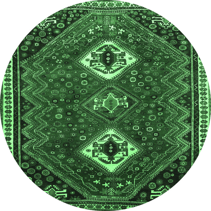Round Persian Emerald Green Traditional Rug, tr870emgrn