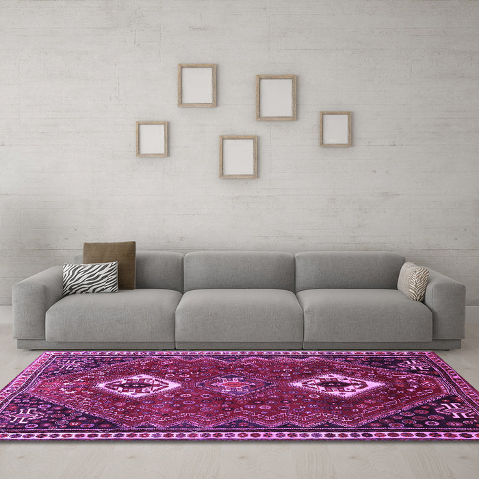 Machine Washable Persian Purple Traditional Area Rugs in a Living Room, wshtr870pur