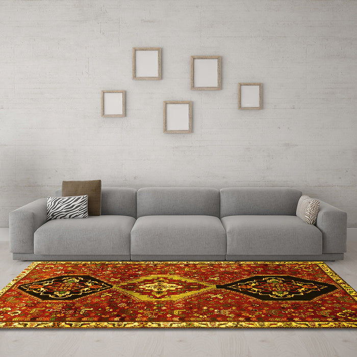 Machine Washable Persian Yellow Traditional Rug in a Living Room, wshtr871yw