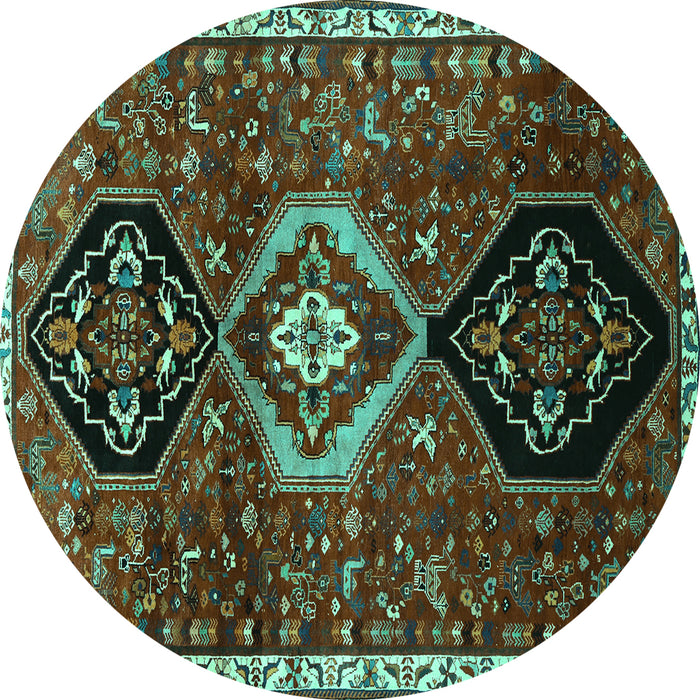 Round Machine Washable Persian Turquoise Traditional Area Rugs, wshtr871turq