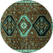 Round Machine Washable Persian Turquoise Traditional Area Rugs, wshtr871turq