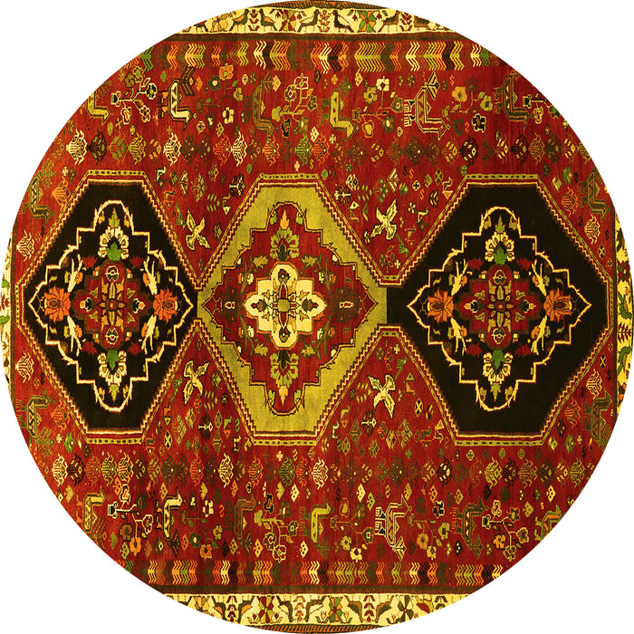 Round Persian Yellow Traditional Rug, tr871yw