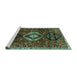 Sideview of Machine Washable Persian Turquoise Traditional Area Rugs, wshtr871turq