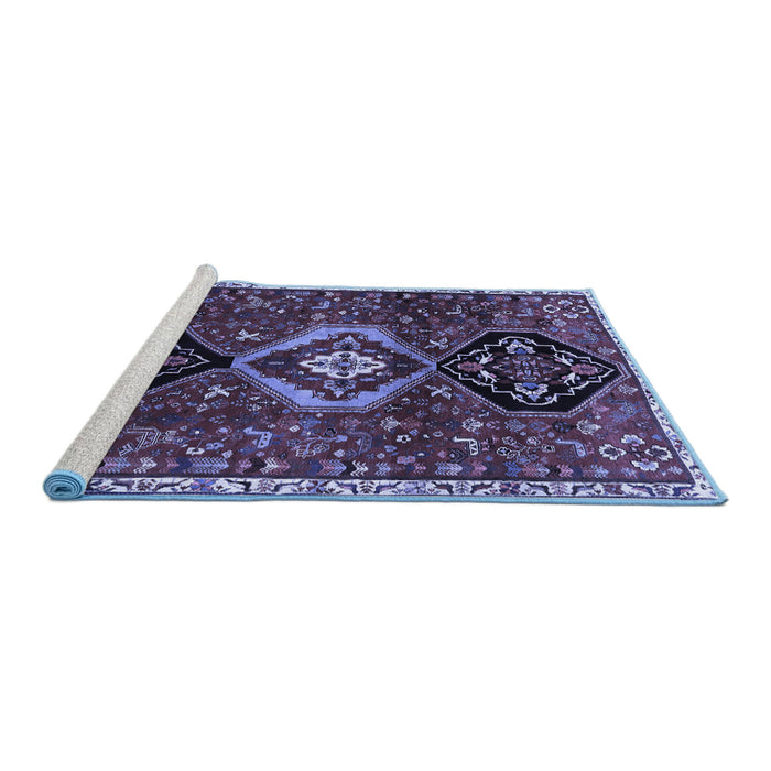 Sideview of Machine Washable Persian Blue Traditional Rug, wshtr871blu