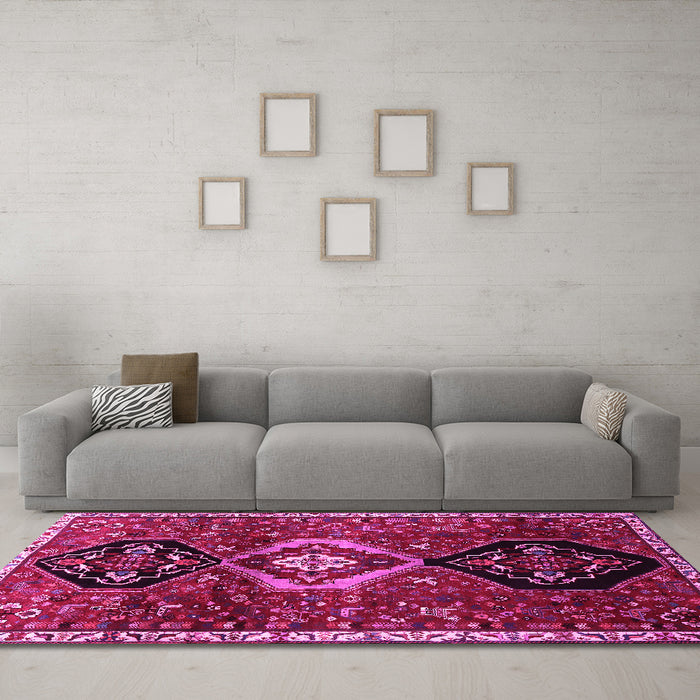Machine Washable Persian Pink Traditional Rug in a Living Room, wshtr871pnk