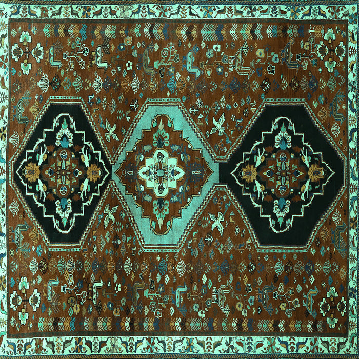 Square Machine Washable Persian Turquoise Traditional Area Rugs, wshtr871turq