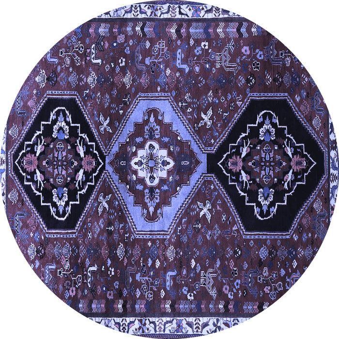 Round Machine Washable Persian Blue Traditional Rug, wshtr871blu