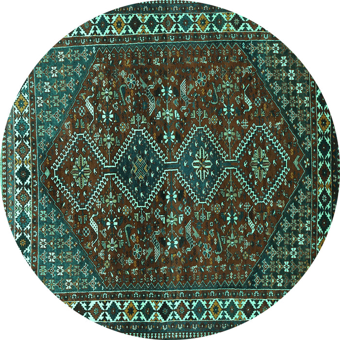 Round Machine Washable Persian Turquoise Traditional Area Rugs, wshtr872turq