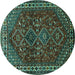 Round Machine Washable Persian Turquoise Traditional Area Rugs, wshtr872turq