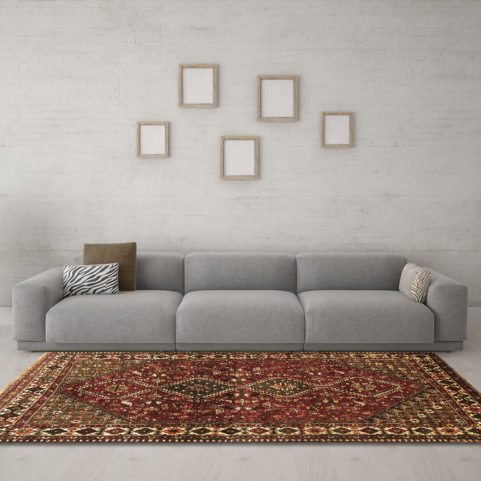 Machine Washable Persian Brown Traditional Rug in a Living Room,, wshtr872brn