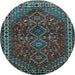 Round Machine Washable Persian Light Blue Traditional Rug, wshtr872lblu