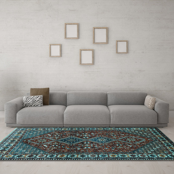 Machine Washable Persian Light Blue Traditional Rug in a Living Room, wshtr872lblu