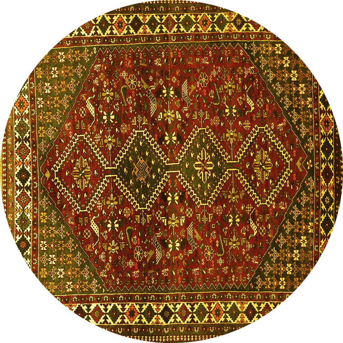 Round Persian Yellow Traditional Rug, tr872yw