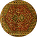 Round Persian Yellow Traditional Rug, tr872yw