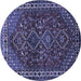 Round Machine Washable Persian Blue Traditional Rug, wshtr872blu