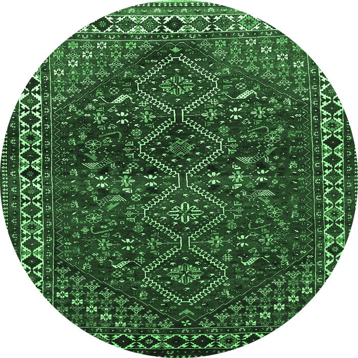 Round Persian Emerald Green Traditional Rug, tr872emgrn
