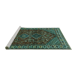 Sideview of Machine Washable Persian Turquoise Traditional Area Rugs, wshtr872turq