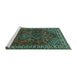 Sideview of Machine Washable Persian Turquoise Traditional Area Rugs, wshtr872turq