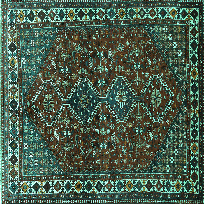 Square Machine Washable Persian Turquoise Traditional Area Rugs, wshtr872turq