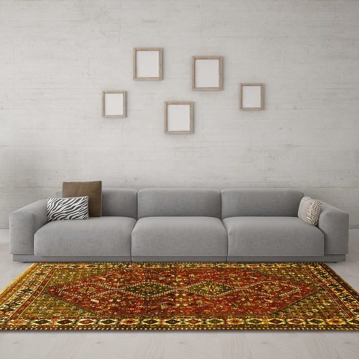 Machine Washable Persian Yellow Traditional Rug in a Living Room, wshtr872yw