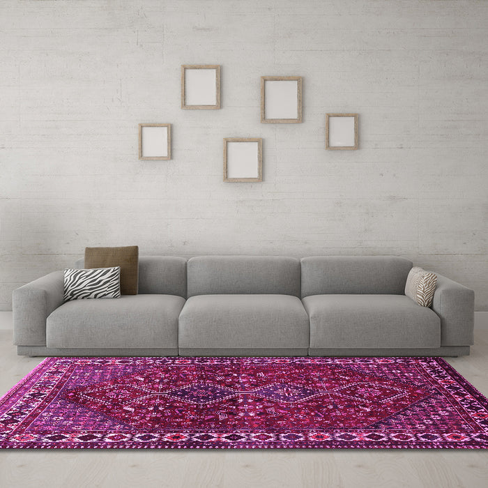 Machine Washable Persian Pink Traditional Rug in a Living Room, wshtr872pnk