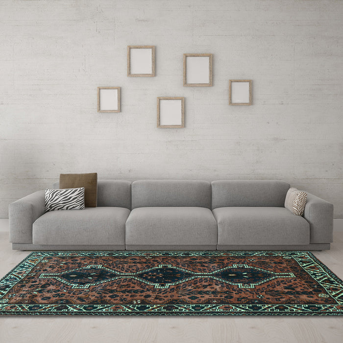 Machine Washable Persian Light Blue Traditional Rug in a Living Room, wshtr873lblu