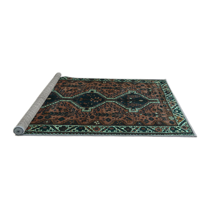 Sideview of Machine Washable Persian Light Blue Traditional Rug, wshtr873lblu