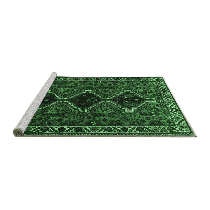 Sideview of Machine Washable Persian Emerald Green Traditional Area Rugs, wshtr873emgrn